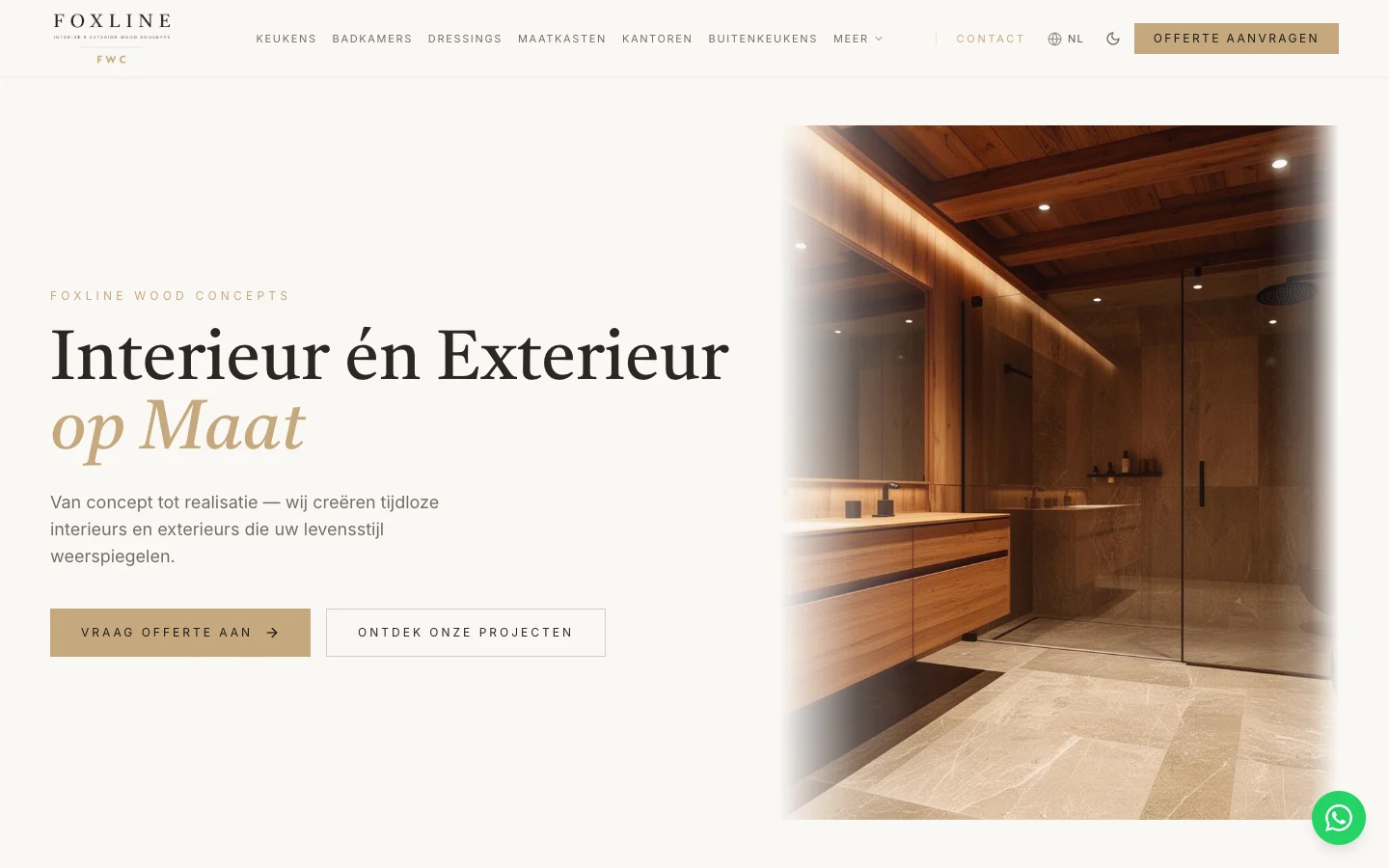 Screenshot of the website for Foxline Wood Concepts